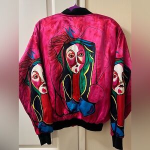 🔥HOT Pink Vintage Casual Corner Picasso Bomber Jacket